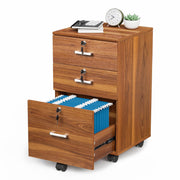 VINGLI 3 Drawer File Cabinet with Lock Wood Rolling Mobile Filing Cabinet Under Desk Grey/Oak/Black/White/Greige/Walmut