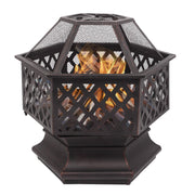 VINGLI 24in Hex-Shaped Fire Pit with Spark Screen & Poker Wood Burning Bonfire Firebowl Outdoor Portable Steel Firepit