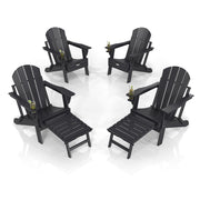 VINGLI Foldable Plastic HDPE Adirondack Chair Ottoman Fire Pit Seating Chairs with Hidden Footrest for Porch