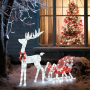 VINGLI 1/2/3 Piece Lighted Christmas Reindeer Family Set Outdoor Yard Decoration White/Gold/Brown