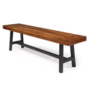 VINGLI Outdoor Rustic Acacia Wood Bench with Metal Legs