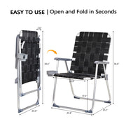 VINGLI Patio Lawn Webbed Folding Chairs Set with Cup Holder
