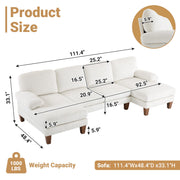 VINGLI 110' U Shaped Comfy Sectional Couch 4-Seater Sofa with Chaise