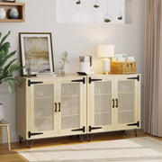 VINGLI Rattan Buffet Sideboard Boho Wicker Cabinets Wooden Cradenza with Adjustable Shelves