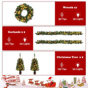 VINGLI Pre-lit Christmas Tree 5-Piece Set Artificial Christmas Porch Decorations Indoor Outdoor Lighted Decor