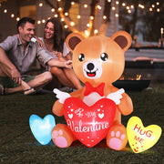 VINGLI 4.8 FT Valentine's Day Inflatable Bear Holding Heart Candy Hearts LED Blow Up Lighted Decoration