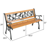 VINGLI 49.5 Inch Outdoor Garden Bench Deck Hardwood Cast Iron Love Seat