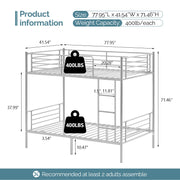 VINGLI Metal Bunk Bed Twin Over Twin Sturdy Frame with Safety Guard Rail & Removable Ladder