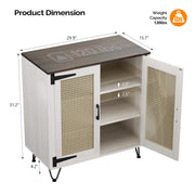 VINGLI Rattan Buffet Sideboard Boho Wicker Cabinets Wooden Cradenza with Adjustable Shelves