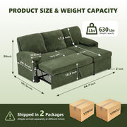 VINGLI L-Shape Convertible Sofa Bed Couches with USB Charging