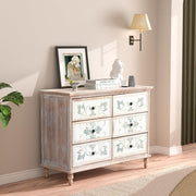 VINGLI Wooden 6-Drawer Dresser with Carved Flower Pattern