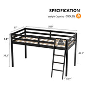 VINGLI 47'' Tall Junior Low Wood Loft Bed with Stairs Twin/Full Size