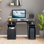 Vingli 2 Drawers Wooden Computer Desk for Home Office Desk Writing Study Desk with Open Shelves and Keyboard Tray Black