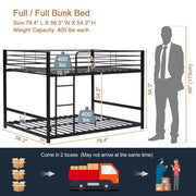 VINGLI Full Bunk Bed Kids Low Bunk Bed Heavy Duty Full/Full Bed Black