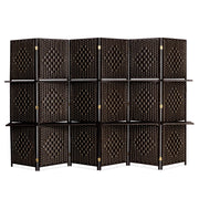 Vingli 6FT 4/6 Panel Folding Rattan Room Divider with 2 Display Shelves