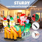 VINGLI 7/10 FT Long Inflatable Santa Claus on Sleigh With 2/3 Reindeer Christmas Decoration with LED Lights and Electric Blower