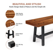 VINGLI Outdoor Rustic Acacia Wood Bench with Metal Legs