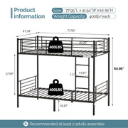 VINGLI Metal Bunk Bed Twin Over Twin Sturdy Frame with Safety Guard Rail & Removable Ladder