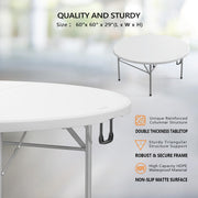 VINGLI 48" Round Folding Table 4FT Portable Plastic Card Table