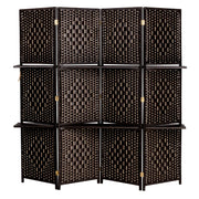 Vingli 4/6 Panels Heavy Duty 6FT Tall Rattan Indoor Folding Room Divider Screens with Partition Wall 2 Display Shelves for Home Office