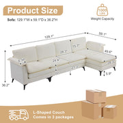 VINGLI 129'' L-Shaped Sectional Couches Reversible Sofa