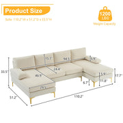 VINGLI 110" Linen Fabric U Shaped Sectional Couch Sofa