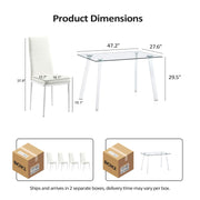 VINGLI 5 Pieces Dining Table Set PU Leather Metal Frame Chairs Black/White