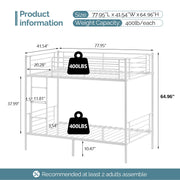 VINGLI Metal Bunk Bed Twin Over Twin Sturdy Frame with Safety Guard Rail & Removable Ladder