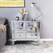 VINGLI Silver Mirrored Dresser with 6-Drawer