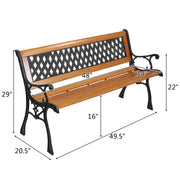 VINGLI 49.5 Inch Outdoor Garden Bench Deck Hardwood Cast Iron Love Seat