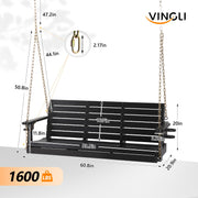 VINGLI 4FT Wooden Porch Swing 1600lbs Outdoor Patio Swing White
