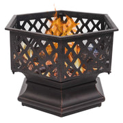 VINGLI 24in Hex-Shaped Fire Pit with Spark Screen & Poker Wood Burning Bonfire Firebowl Outdoor Portable Steel Firepit