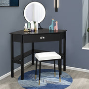 VINGLI Wood Corner Desk with Drawer and Storage Triangle Computer Desk Black