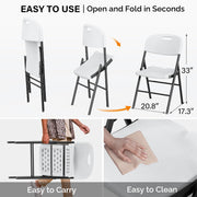 VINGLI Heavy Duty Folding Chairs Portable HDPE Plastic Seat with Steel Frame