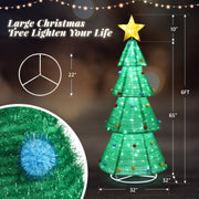 VINGLI 6ft Lighted Collapsible Christmas Tree Pre-lit Pop-up Xmas Tree with Top Star Metal Base for Holiday Garden Porch Backyard Decor