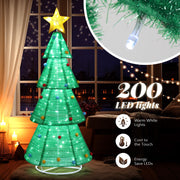 VINGLI 6ft Lighted Collapsible Christmas Tree Pre-lit Pop-up Xmas Tree with Top Star Metal Base for Holiday Garden Porch Backyard Decor