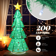 VINGLI 6ft Lighted Collapsible Christmas Tree Pre-lit Pop-up Xmas Tree with Top Star Metal Base