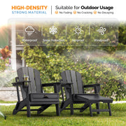 VINGLI Foldable Plastic HDPE Adirondack Chair Ottoman Fire Pit Seating Chairs with Hidden Footrest for Porch