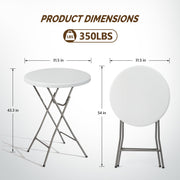 VINLGI 32 Inch Plastic Folding Round Table Bar Height Folding Table