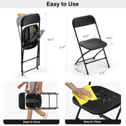 VINGLI Portable Plastic Folding Chair 350lb Stackable Seat with Steel Frame Black/White