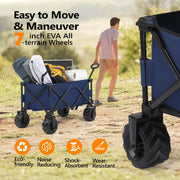 VINGLI 220lbs Weight Capacity Collapsible Foldable Wagon with  Heavy Duty Folding Utility Garden Cart Black/Grey/Blue