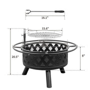 VINGLI 30in Fire Pit 2 in 1 Outdoor Wood Burning Fire Pit with Cooking Grill Round Metal Firepit Table