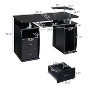 Vingli 2 Drawers Wooden Computer Desk for Home Office Desk Writing Study Desk with Open Shelves and Keyboard Tray Black