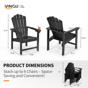 VINGLI Folding Adirondack Chair with Cup Holder Plastic All-Weather Outdoor Chairs