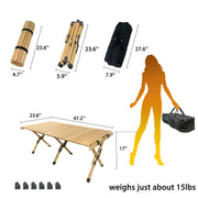 VINGLI 4 Ft Portable Picnic Table Folding Height Adjustable Roll Up Wooden Camping Table with Bag