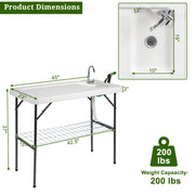 VINGLI Outdoor Folding Fish Cleaning Table with Sink