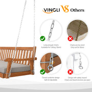 VINGLI 6FT Porch Swing Daybed 880Ibs Pine Wood Patio Hanging Swing with Cushions