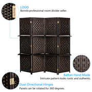 Vingli 6FT 4/6 Panel Folding Rattan Room Divider with 2 Display Shelves