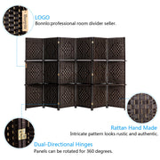 Vingli 4/6 Panels Heavy Duty 6FT Tall Rattan Indoor Folding Room Divider Screens with Partition Wall 2 Display Shelves for Home Office