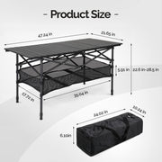 VINGLI 4 ft Aluminum Folding Camping Table Outdoor Portable Rolling Table with Storage & Carrying Bag